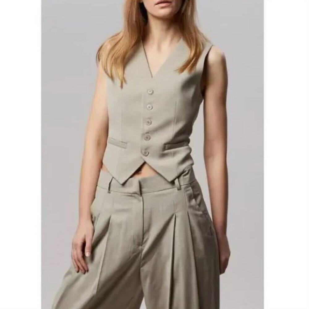 The Frankie Shop Gelso Waistcoat Light Taupe Melange Vest Neutral Sz XS